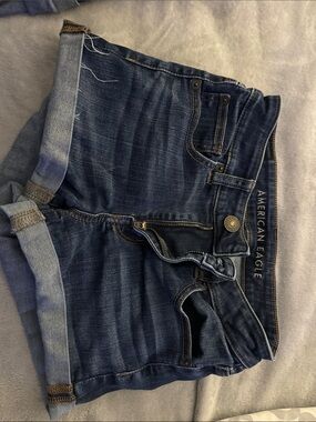 American Eagle Navy Blue Denim Shorts with Contrast Stitching